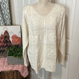 NWT - Blair Cream Knit Sweater / XL / Crochet & Pearl Details